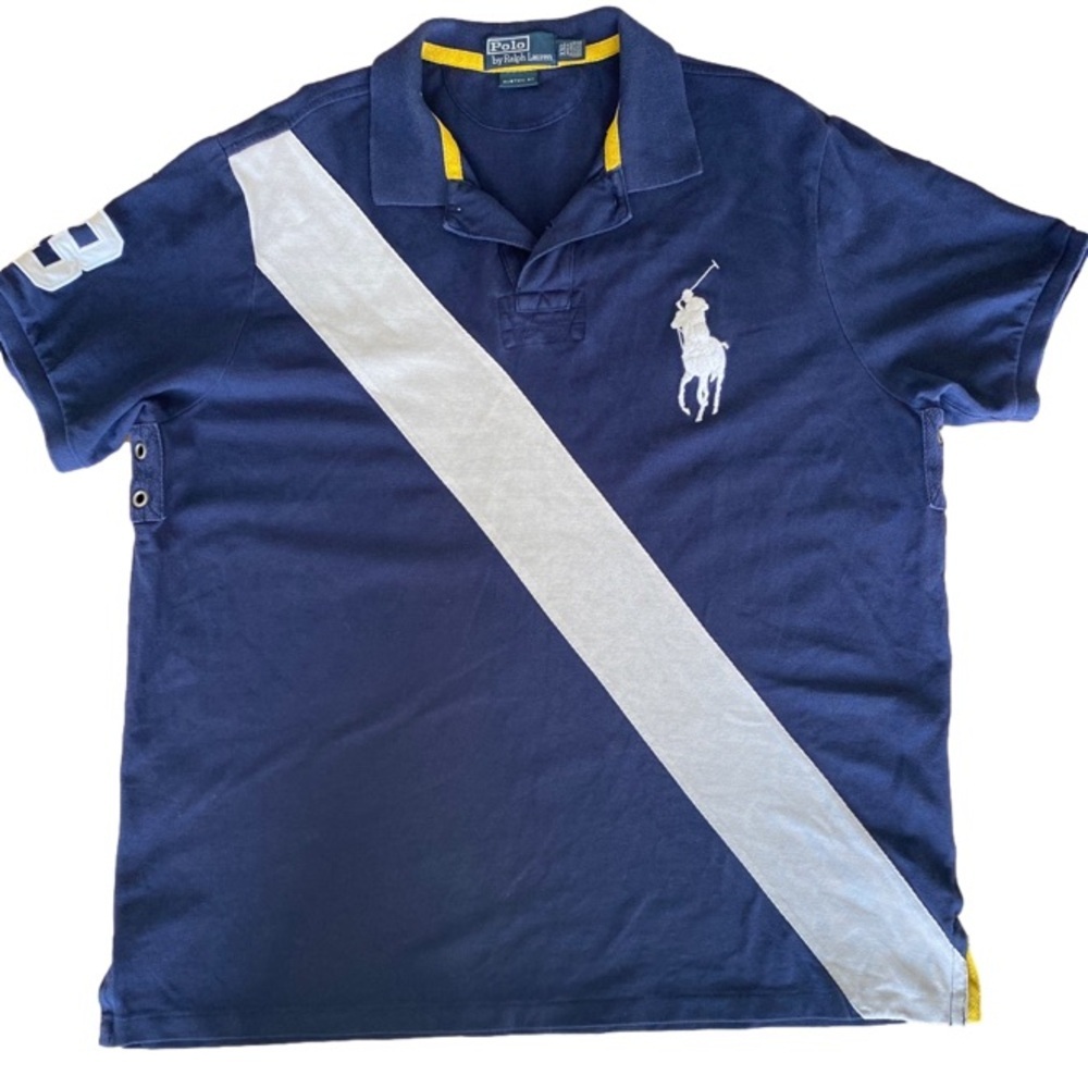 Polo by Ralph Lauren Blue White Short Sleeve Polo Tee T-Shirt Top Men's XXL